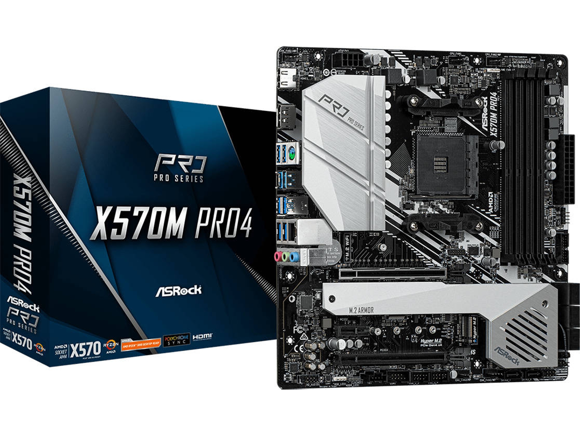 Placa Base ASROCK X570M Pro4 (Socket AM4 - AMD X570 - Micro ATX)