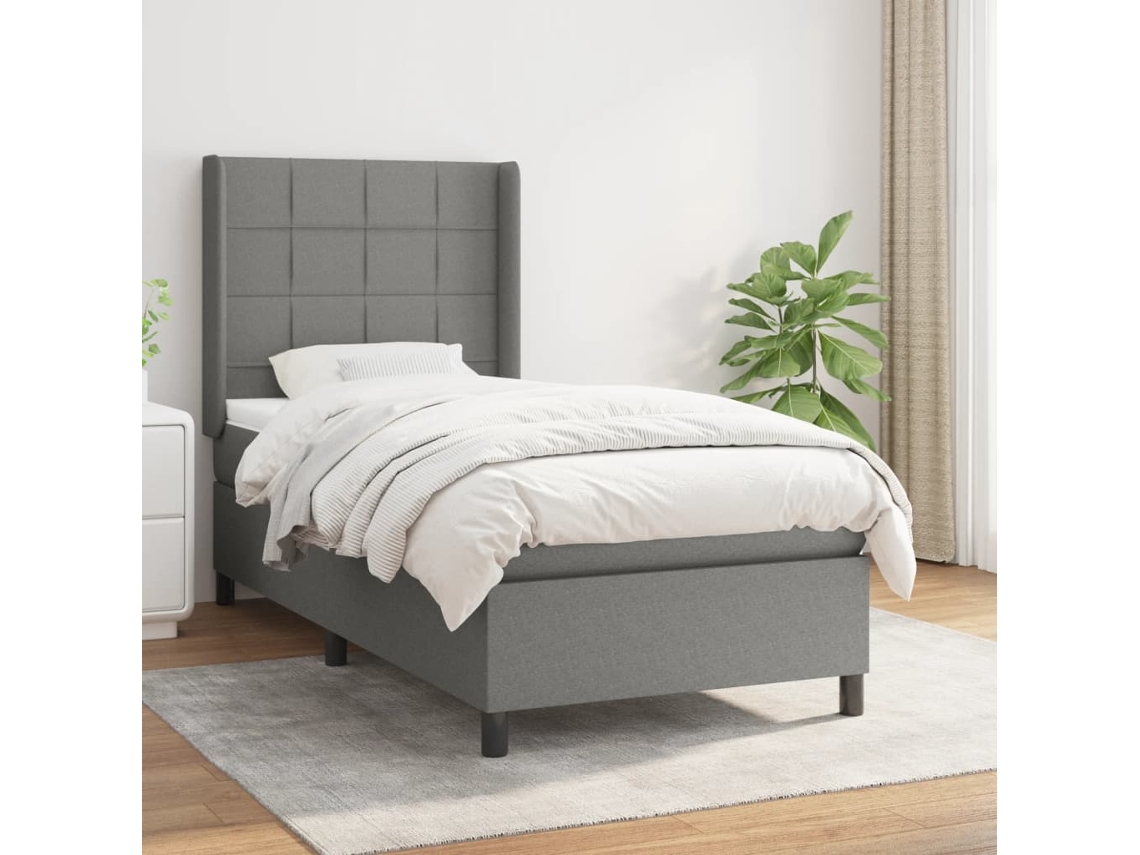 Cama Box Spring Con Colchón Tela Gris Oscuro 80x200 Cm