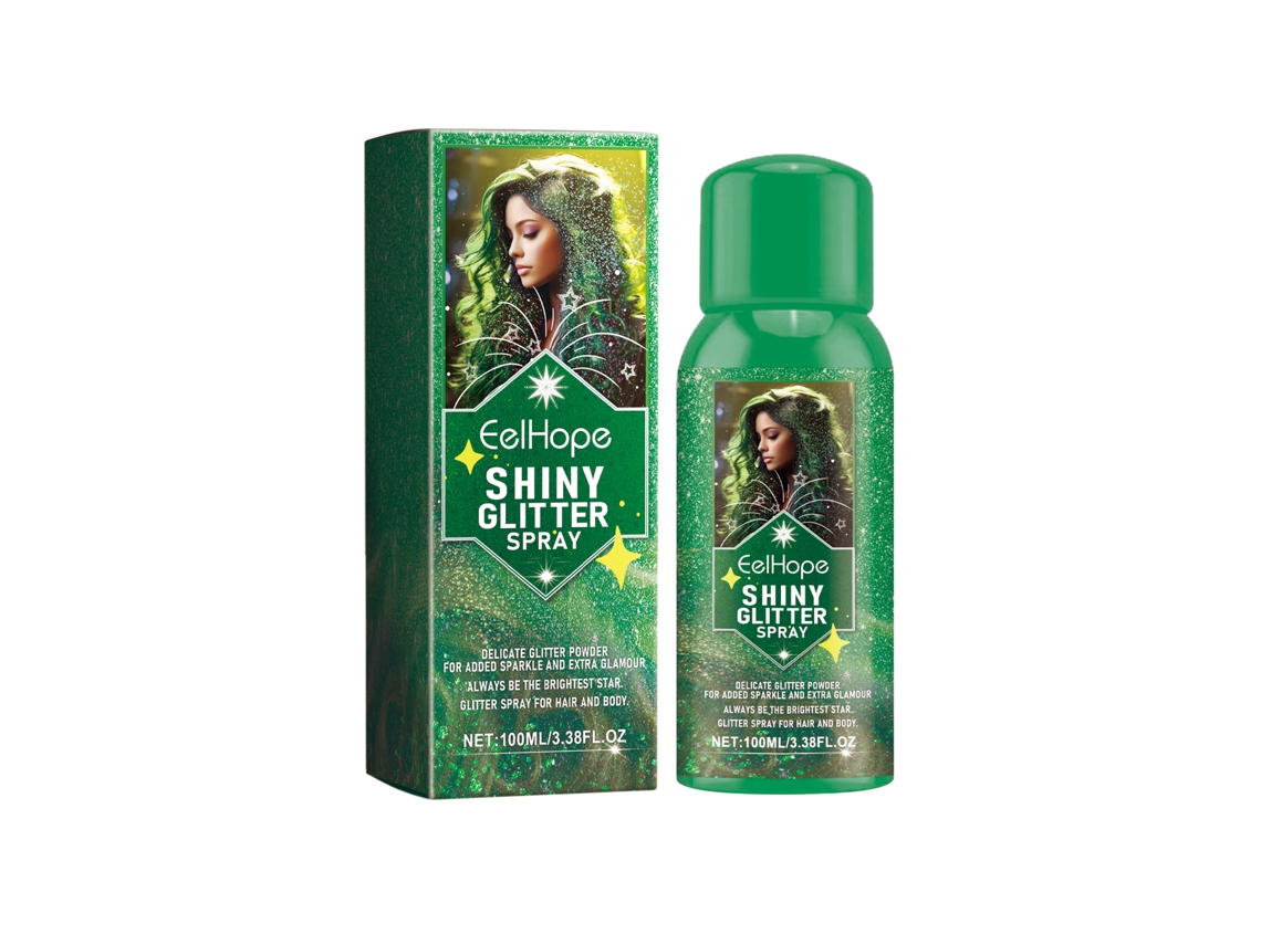 Spray iluminador de color brillante para maquillaje con efecto brillante.