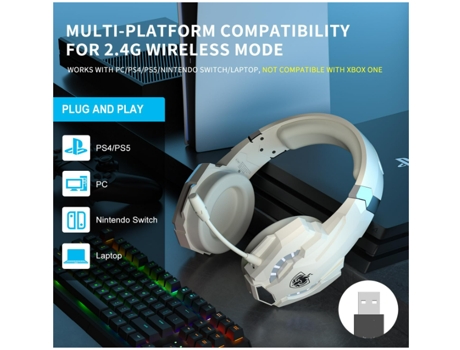 BISBISOUS G9000Max Auriculares Inalámbricos para Juegos 2.4G Usb Inalámbricos con Micrófono para Ps4 Ps5 Pc Switch con Estéreo 7.1 Blanco