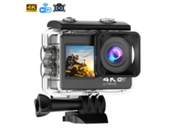 Cámara deportiva AT-S60 TR 4K 60fps con 24 MP, pantalla dual de 2'' y 1.3'', estabilizador de imagen, varios accesorios y Wi-Fi.