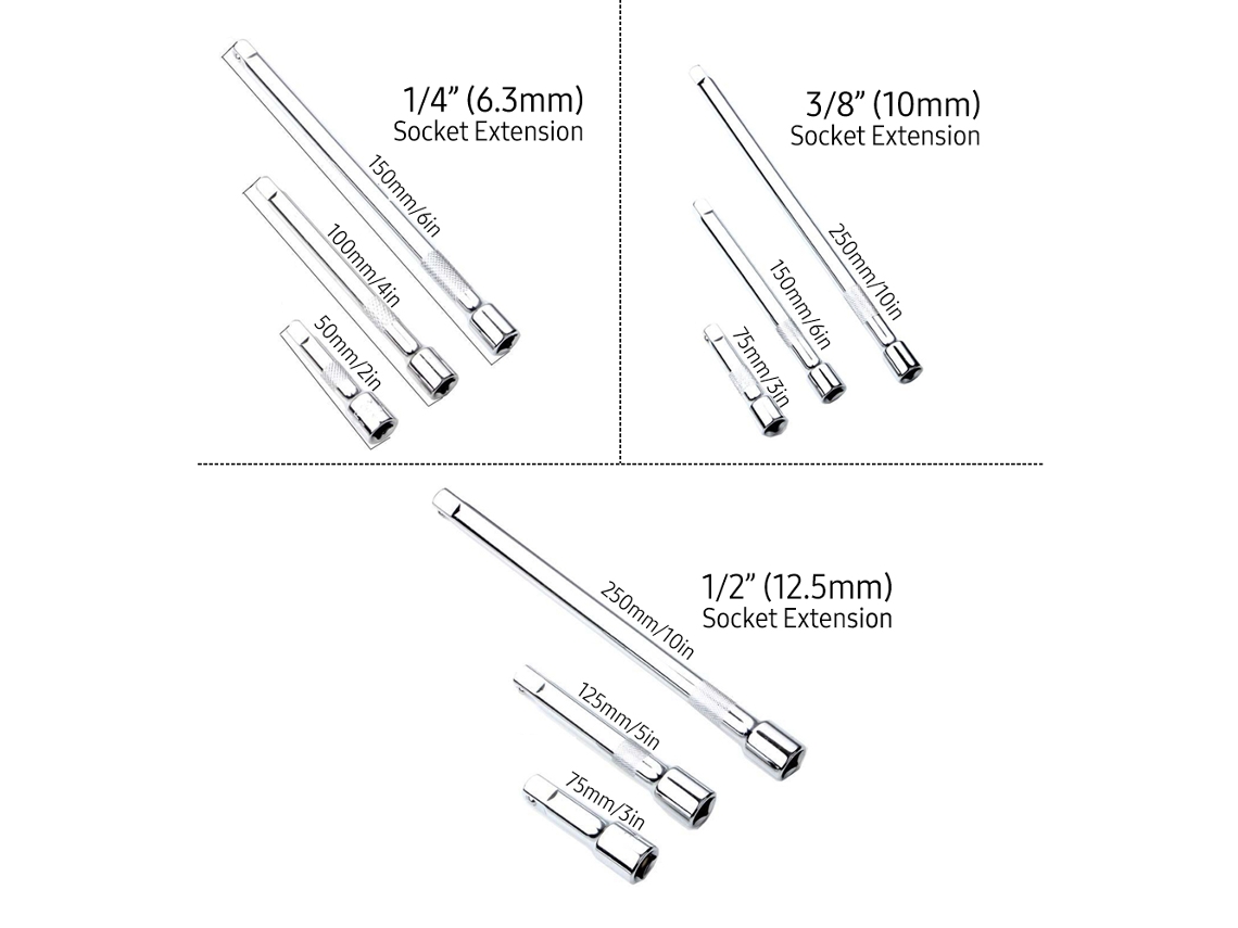 Kit de extensión de interruptor de intermitentes Geevorks de 16 piezas con adaptadores y juntas universales de 1/4", 3/8", 1/2"