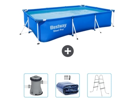 Piscina BESTWAY Rectangular Steel Pro - 300 x 201 x 66 cm - Azul - Incluida Bomba - Vela solar - Escalera