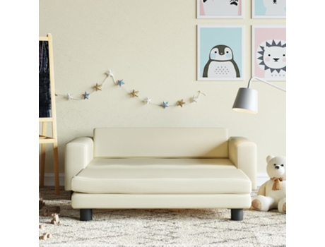 MAISON EXCLUSIVE - Sofá para niños y reposapiés cuero sintético crema 100x50x30 cm