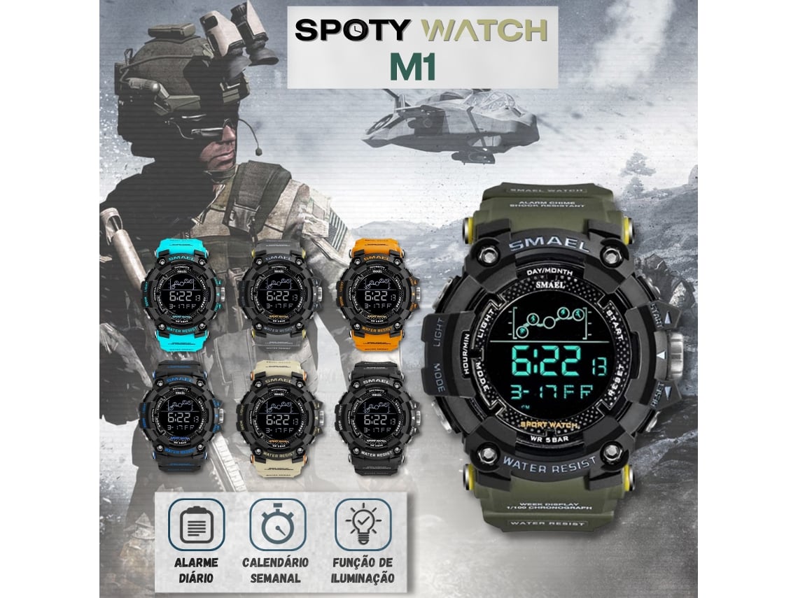 Reloj Militar SPOTYWATCH A prueba de agua M1 Negro