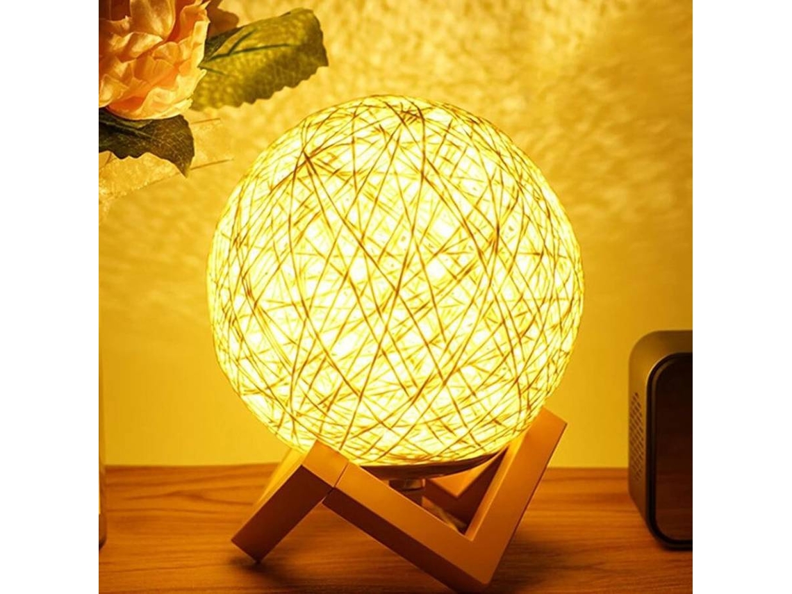 Lámpara de noche romántica con forma de estrella, creativa, para mesa, dormitorio, mesita de noche, bola de ratán de fantasía, luz de luna (blanca)