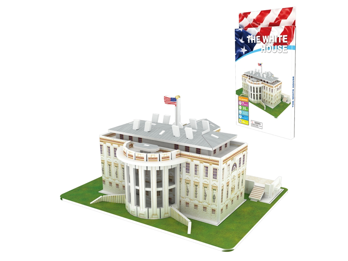 Puzzle de cartón 3D de la Casa Blanca en Estados Unidos. 35 piezas.