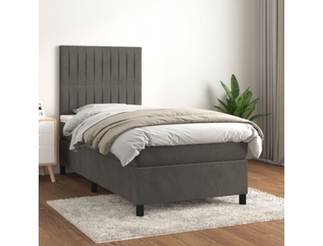vidaXL Cama con somier y colchón 90x190 cm terciopelo gris oscuro