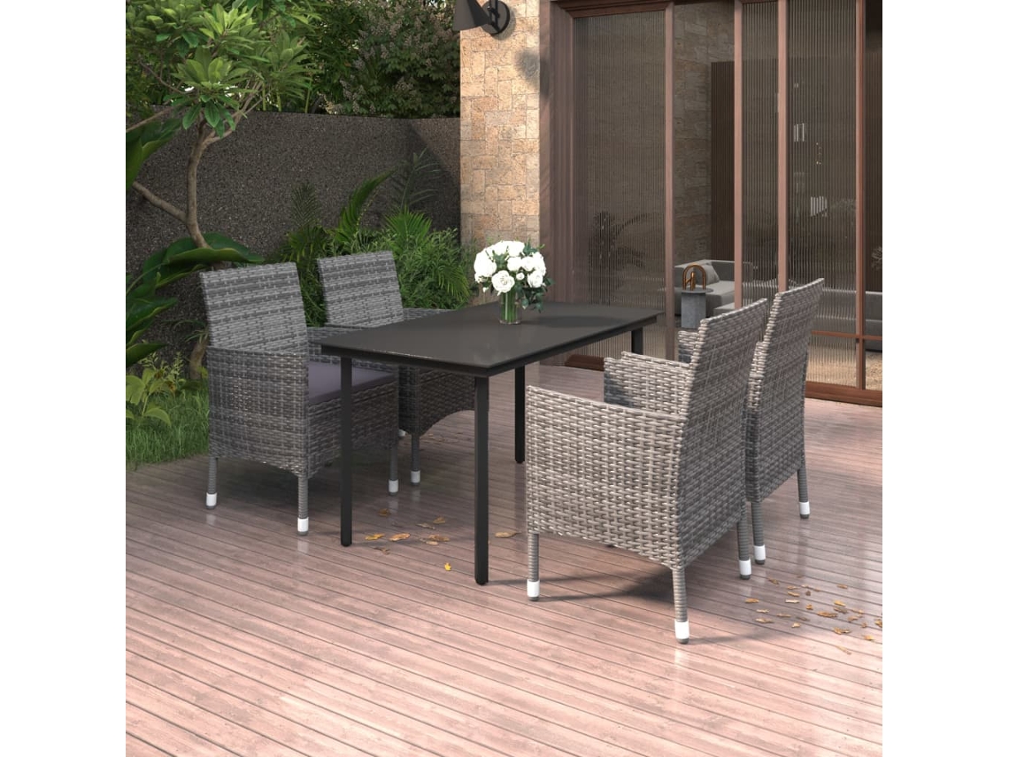Juego de comedor de jardín de 5 piezas con cojines, mimbre y cristal, DKD Home Decor