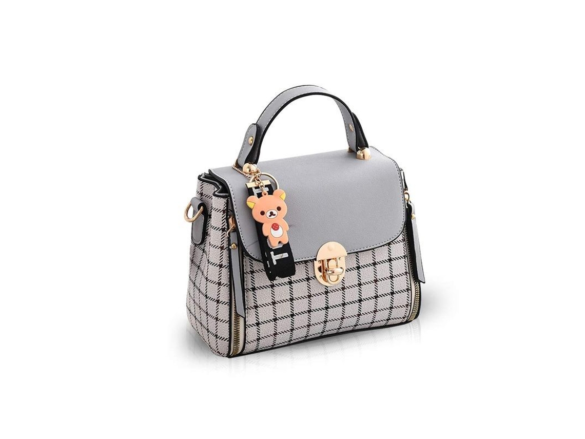 2026-bolsa Bandolera Mujer Linda De Cuero Pu Con Diseño De Celosía Y Flap Gris Para Uso Diario