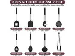 Conjunto de Utensílios de Cozinha Conjunto de Panelas de Silicone Antiaderente de Aço Inoxidável de 8 Peças Preto GERTIZ