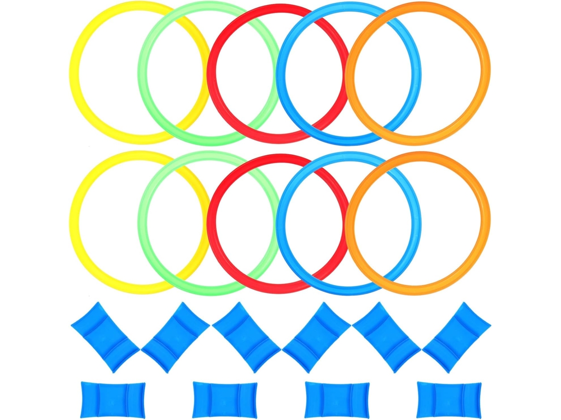 Juego de lanzamiento de aros colorido, para uso en exteriores.