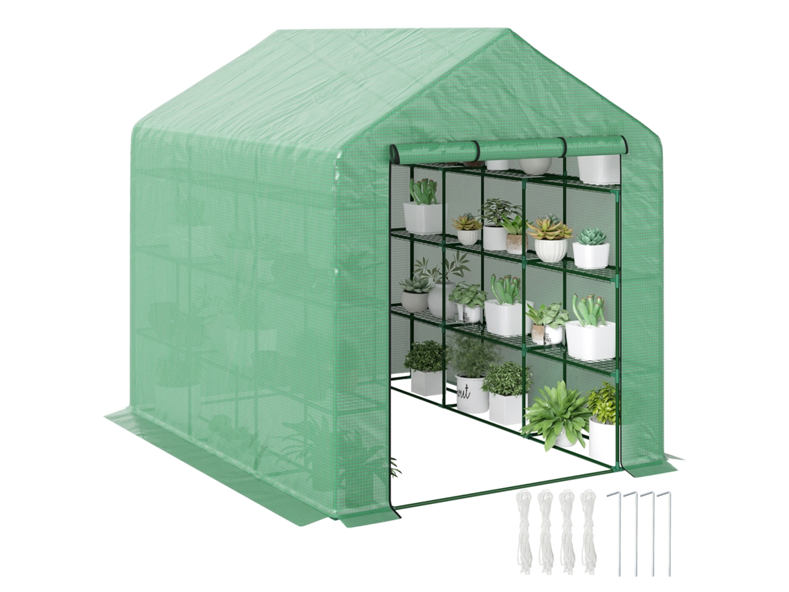 Tapa Exterior, 4 Estantes, Acceso Con Cremallera, Acero, 244x180x210cm, Verde.
