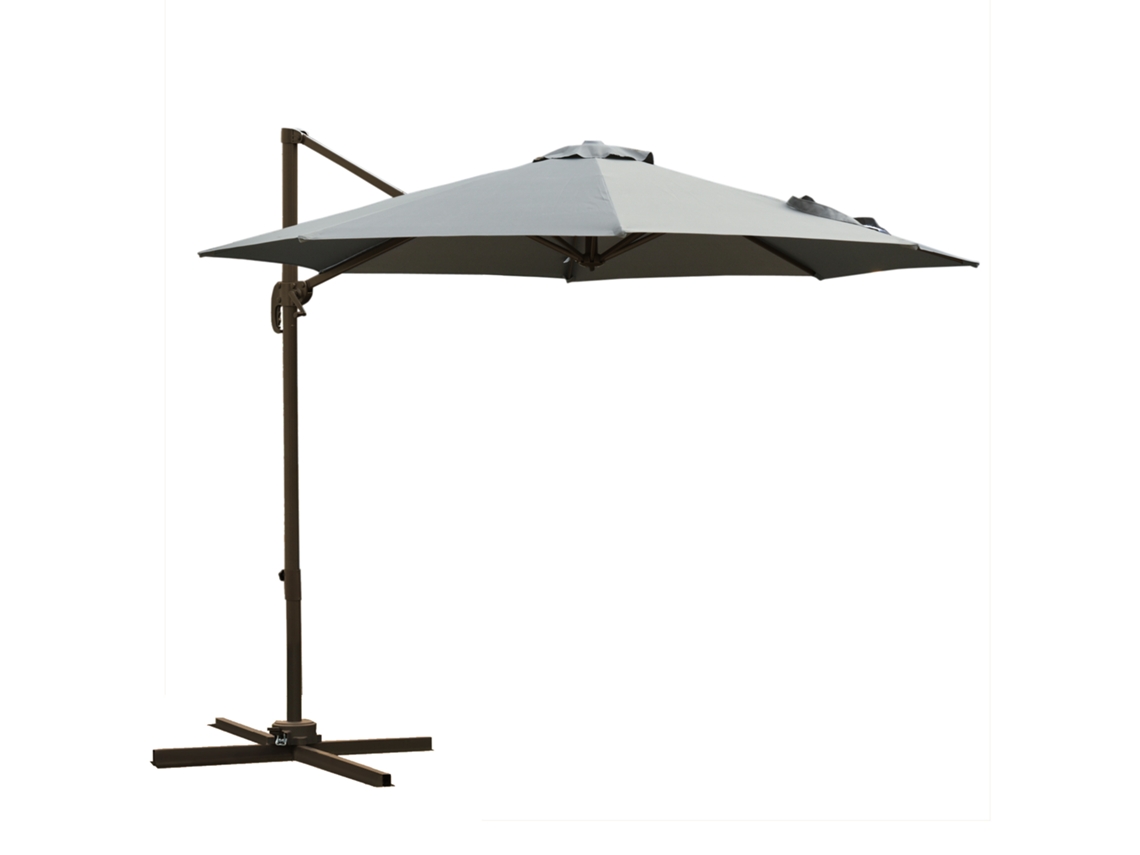 VPMKP - Sombrilla octogonal Outsunny con brazo articulado, inclinable, giratoria 360°, base cruzada, 8 varillas, aluminio/acero, Ø3x2,5 m, gris oscuro
