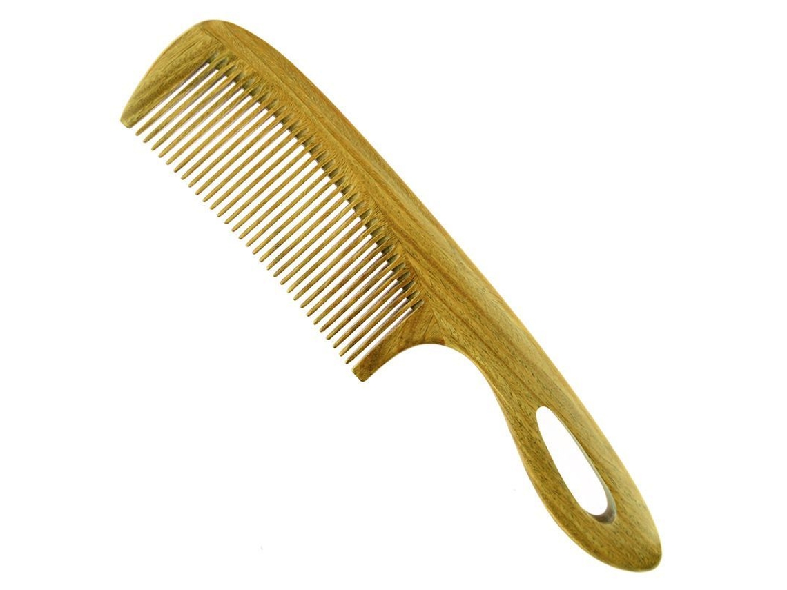 Peine Antiestático De Sándalo Verde Con Dientes Finos Para Desenredar El Cabello.