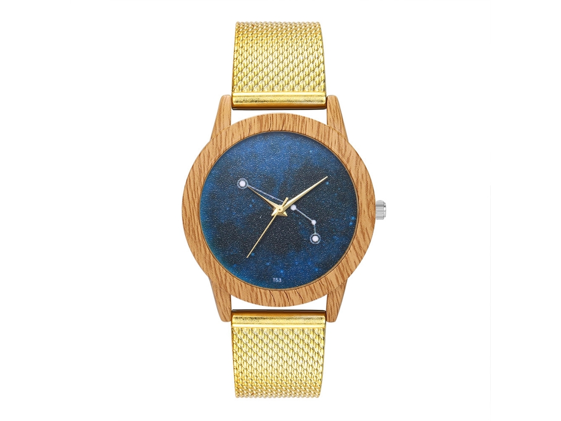 Reloj De Pulsera Unisex De Cuarzo Con Dial Redondo Y Correa De Malla Zhoulianfa (oro)