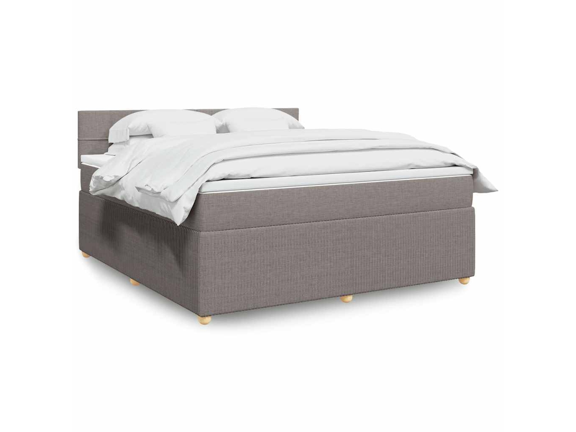 Cama Box Spring Con Colchón Tela Gris Taupe 180x200 Cm