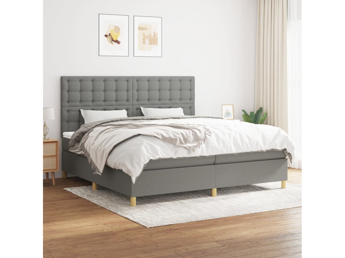 Cama Box Spring Con Colchón Tela Gris Oscuro 200x200 Cm