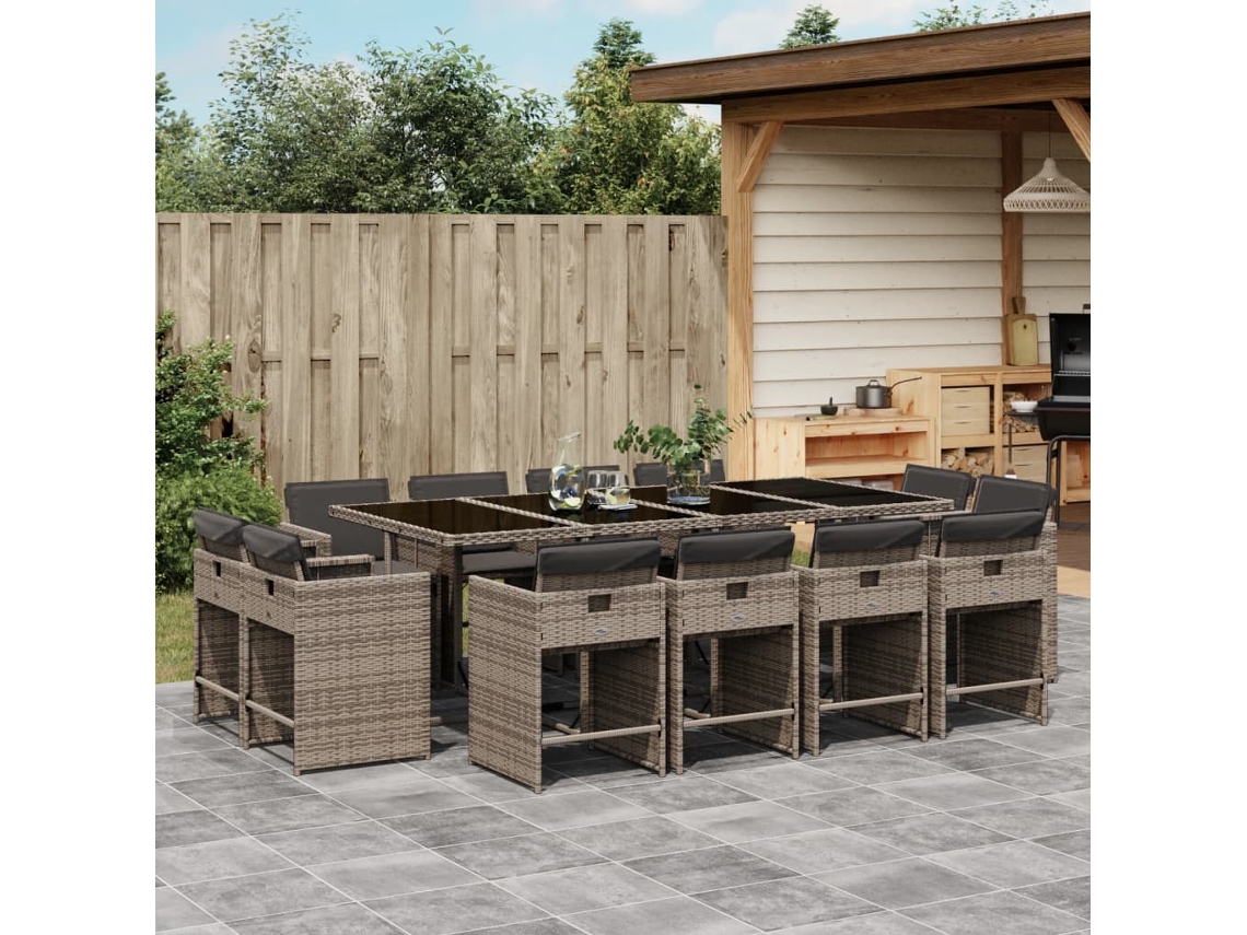 Juego de comedor de jardín de 13 piezas con cojines de mimbre gris de DKD Home Decor