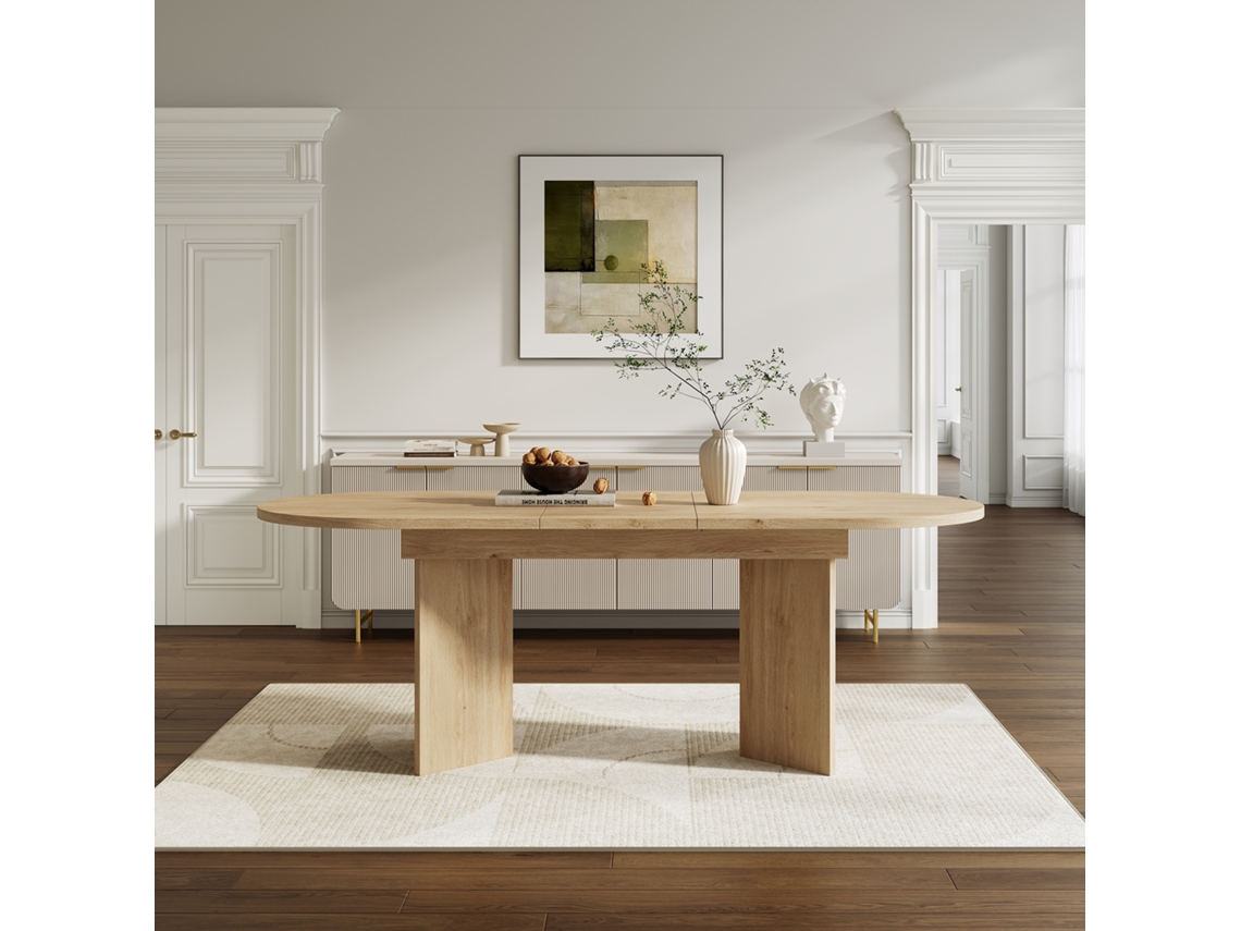 Mesa Extensible De Roble Redondeado De 120/160x80 Cm Para 4-6 Personas.