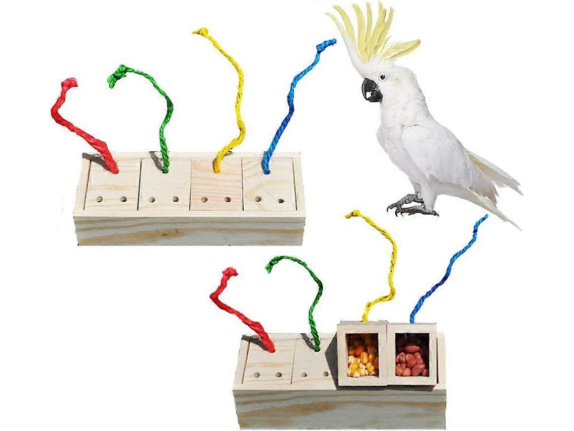 Caja de alimentación de madera para pájaros con color blanqueado, juguete inteligente para pájaros.