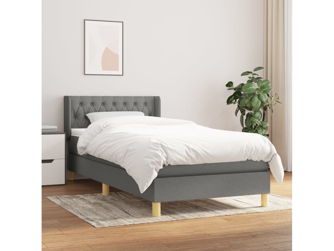 Cama Box Spring Con Colchón Tela Gris Oscuro 100x200 Cm