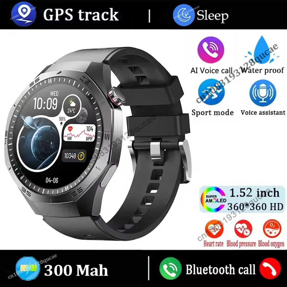 (negro) Smartwatch, Pantalla Amoled Hd, Gps Track Deportivo, Monitor De Frecuencia Cardíaca, Llamada Bluetooth, Resistente Al Agua