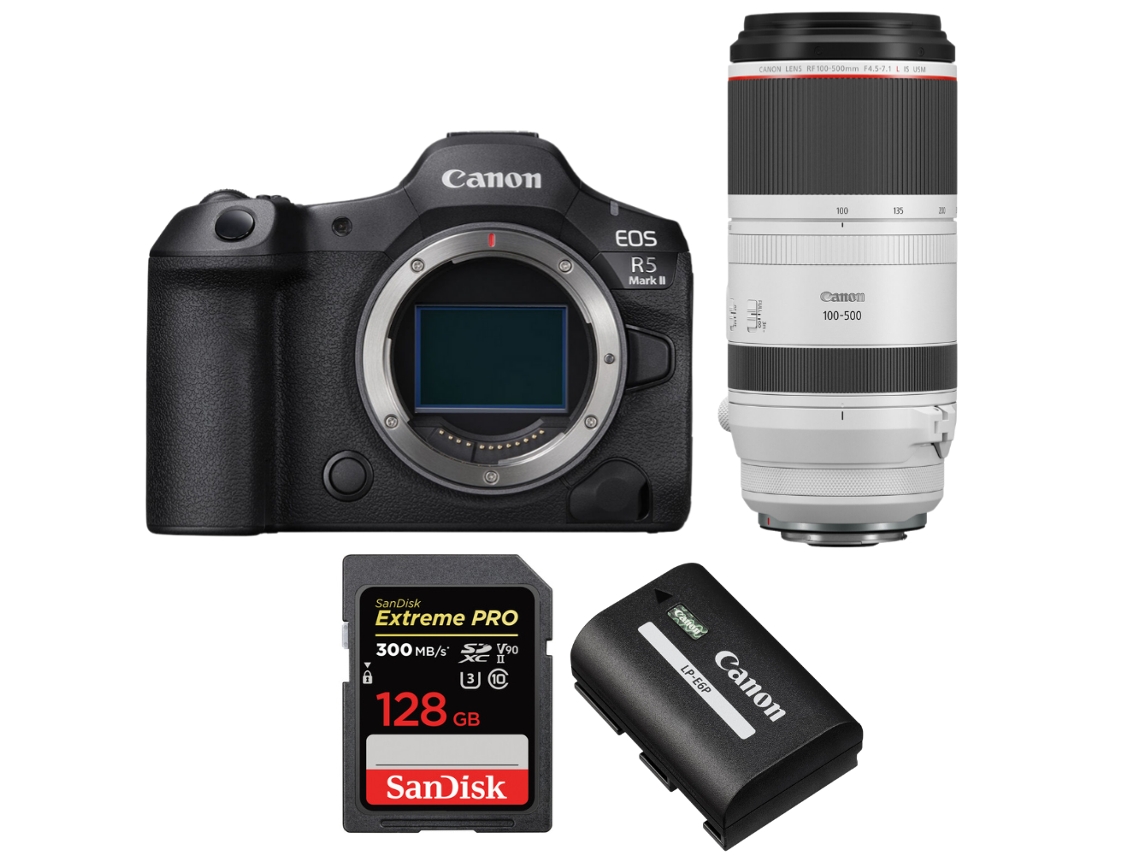 Canon Eos R5 Mark Ii + Rf 100-500mm F/4.5-7.1 L Is Usm + 1 Sandisk 128gb Uhs-ii 300mb/s + 1 Canon Lp-e6p + Ebook Pricedirect