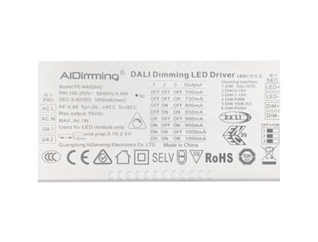 Conductor ajustable desde allí Push -0-10V 44W DC 9-42V Multicolitor 700-1050MA