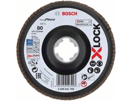 Disco de Láminas BOSCH X-Lock - Versión Cóncava - Soporte de Plástico - 125 Mm - G 80 - X571 - Best para Metal - 1 Pieza