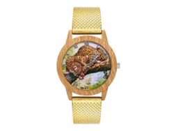 Reloj Unisex De Cuarzo Con Correa De Malla De Acero Y Dial Leopardo Romanos Oro Zhoulianfa