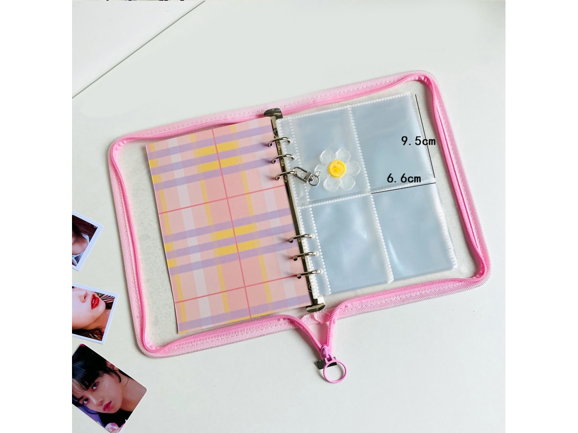 Álbum De Fotos A5 Mini Con Cremallera Y Inserts Transparentes Para Tarjetas Postales Y Recuerdos Rosa