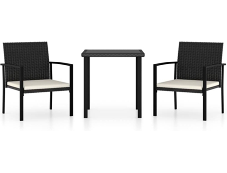 Conjunto 3 Conjunto de comedor de jardín VIDAXL ratán sintético negro