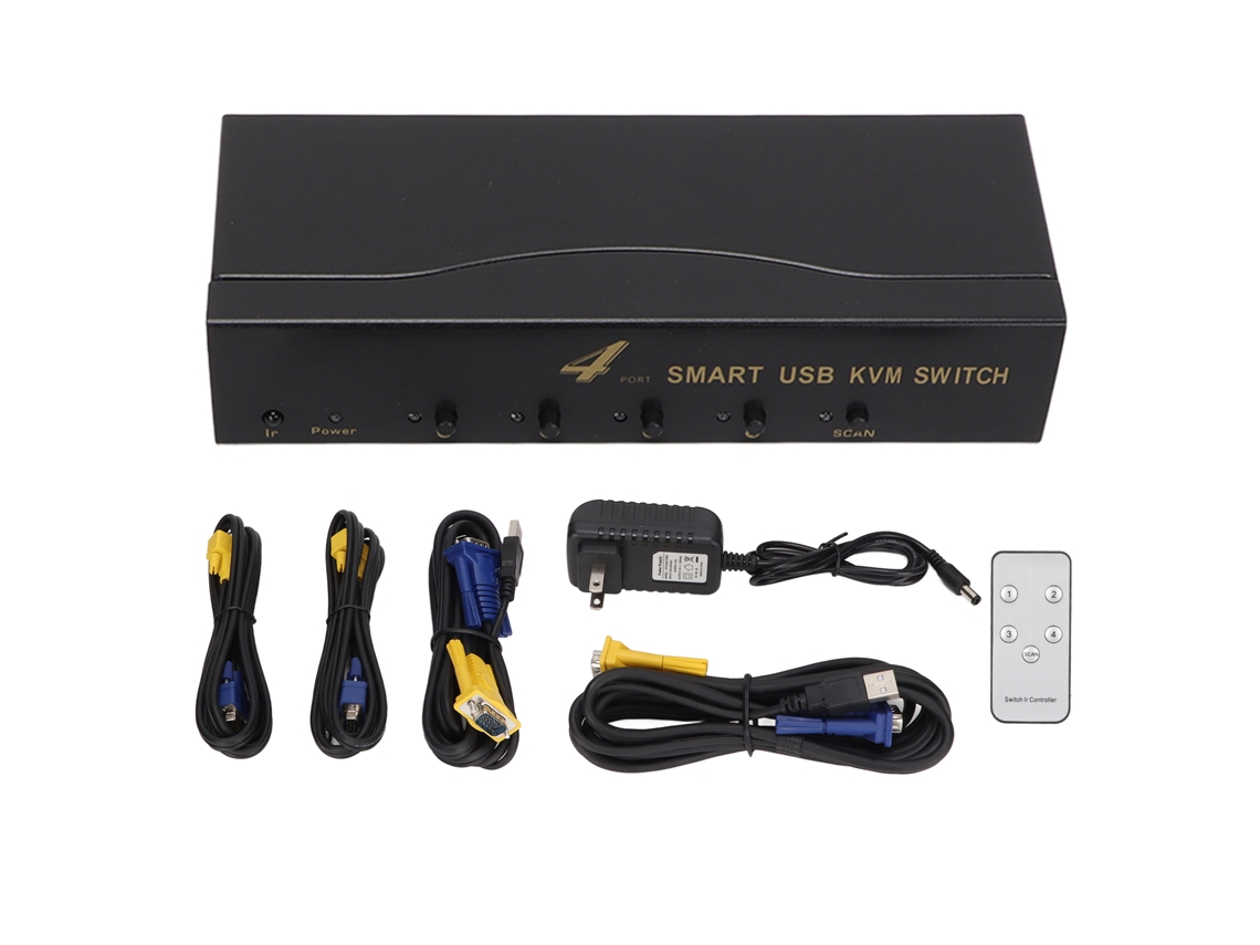 Conmutador Kvm Vga 4 En 1 Con Resolución De 1920x1440, 4 Puertos Usb Y 2 Modos De Conmutación.