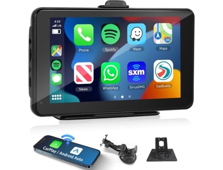 Pantalla táctil inalámbrica de 7" VENISYMLIS, receptor de audio portátil para coche compatible con Android Auto, Apple Carplay, GPS y BT.