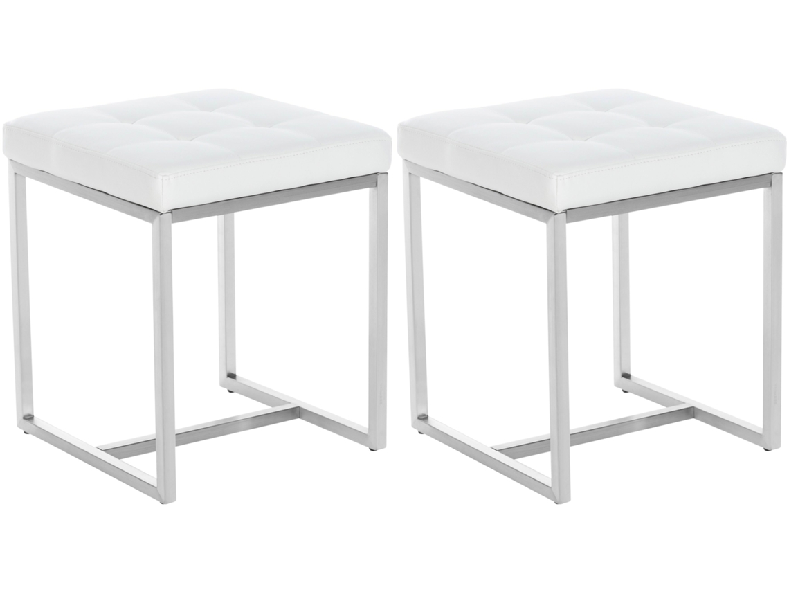 Juego de 2 pufs/reposapiés bajos, forma cuadrada, PVC blanco y acero inoxidable 10_0004468