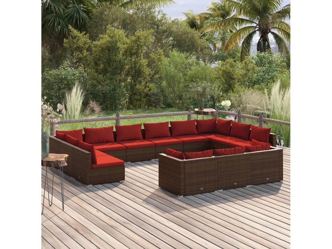 Conjunto de jardín de 13 piezas con cojines de mimbre marrón de DKD Home Decor
