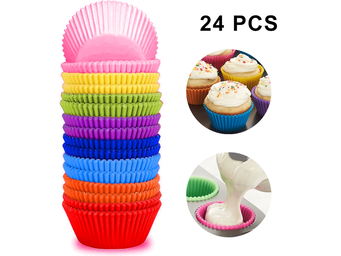 Moldes de silicona reutilizables para cupcakes, 24 unidades, antiadherentes para pasteles, magdalenas, dulces y bolitas de pastel.