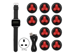Sistema De Localizador Inalámbrico Para Restaurantes Ctw05+ctt23 Con Localizador De Silicona 10 Piezas Negro Rojo