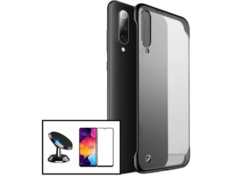 Kit Funda, Soporte y Protector de Cristal Templado Samsung Galaxy A30s Naked Bumper Transparente y Negro