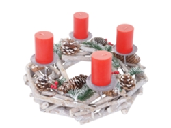 Corona de Adviento redonda, decoración navideña de mesa de madera, Ø 35 cm, blanco grisáceo, con velas blancas 04_0002566