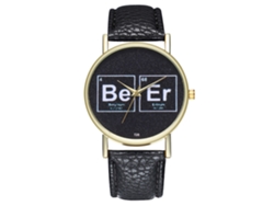 Reloj De Pulsera Unisex De Cuarzo Con Correa De Cuero Sintético Negro - Moda Casual