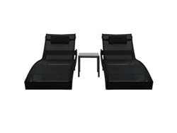 Tumbona con mesa, 2 piezas, mimbre, PE y textilene, negro