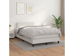Cama Box Spring Con Colchón Cuero Sintético Blanco 120x200 Cm