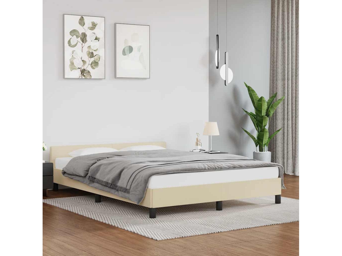 Estructura De Cama Con Cabecero Sin Colchón Crema 140x200 Cm