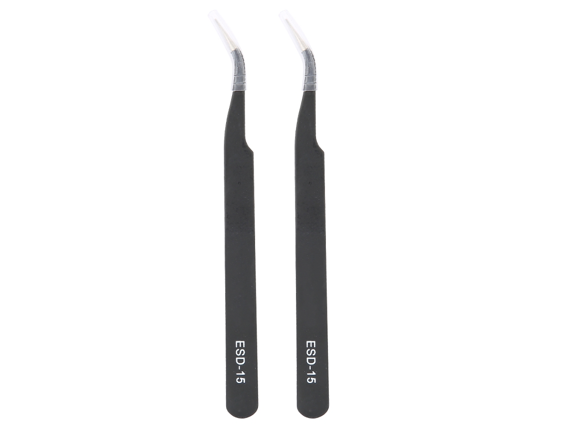 2 Pinzas Curvas De Precisión Esd-15 Antiestáticas De Acero Inoxidable Para Mantenimiento