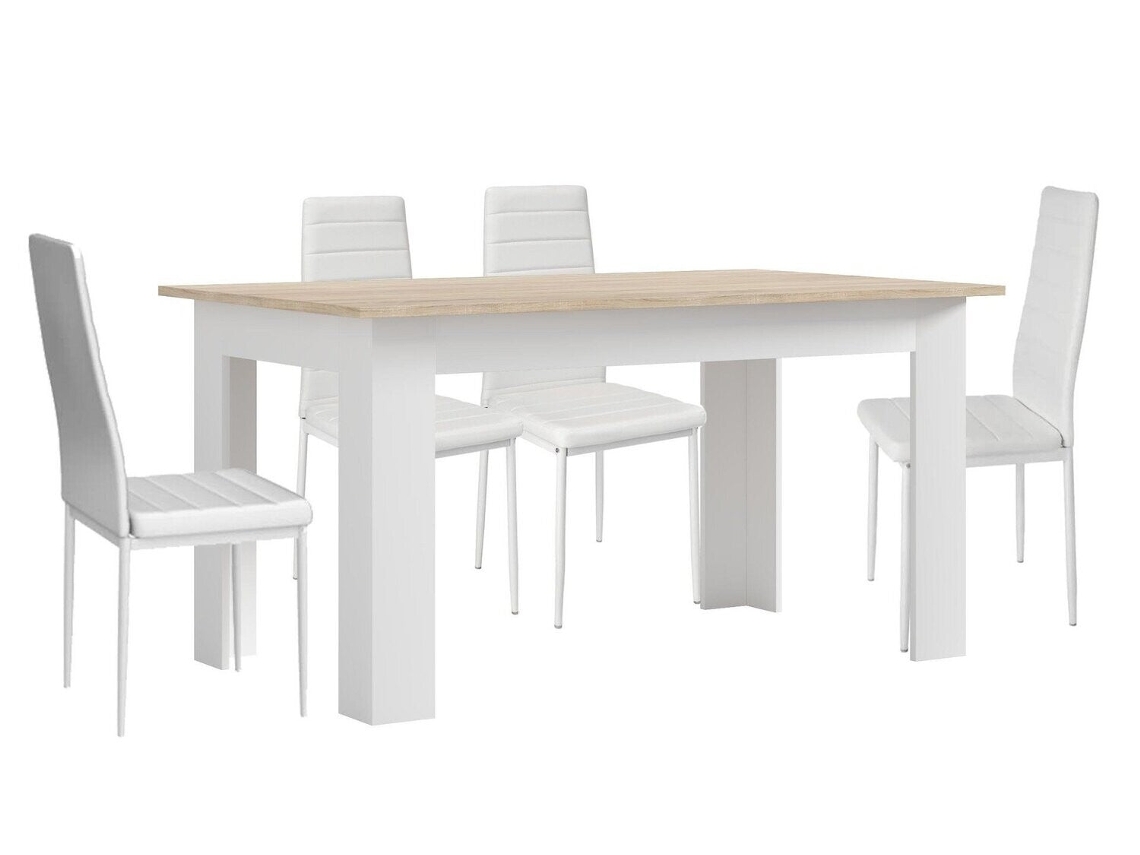 Pack Mesa de Comedor o Cocina Blanco y Cambria 4 Sillas en Polipiel/metal Blanco