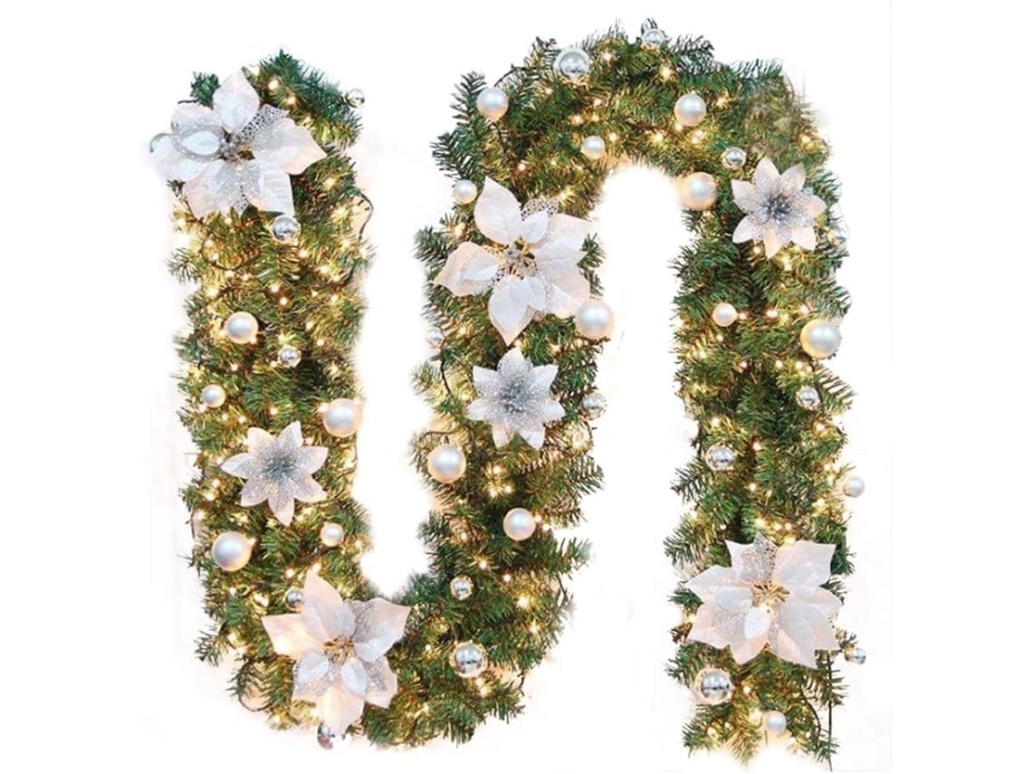Corona Navideña Con Luces, Guirnalda Decorativa De 2,7 Metros De Largo, Funciona Con Pilas, Fabricada En Pvc Suave Y Ergonómico Para Uso Dia