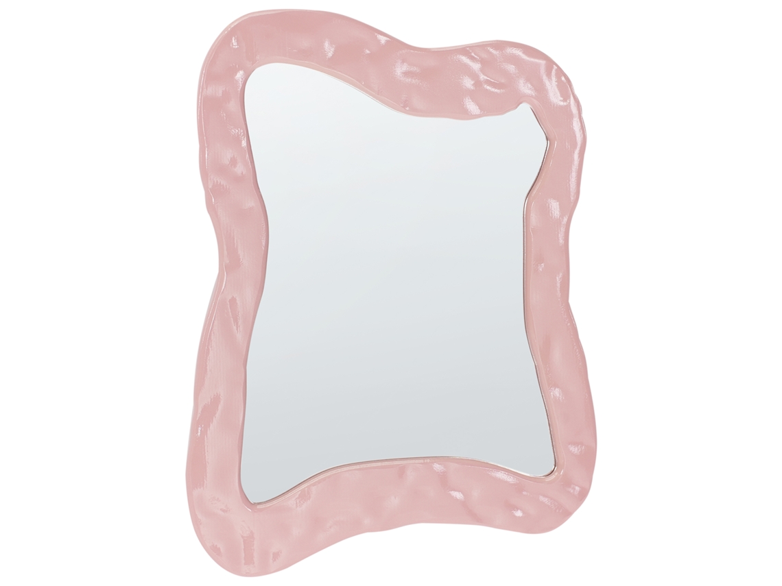 Espejo colgante asimétrico Beliani Pencran en MDF rosa 60x3x80