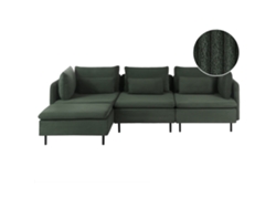 Sofá De Canto Modular De 3 Lugares Estofado Beliani Egeris De Bombazine Verde 275x149x80